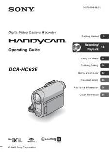 Sony DCR HC 62 E manual. Camera Instructions.